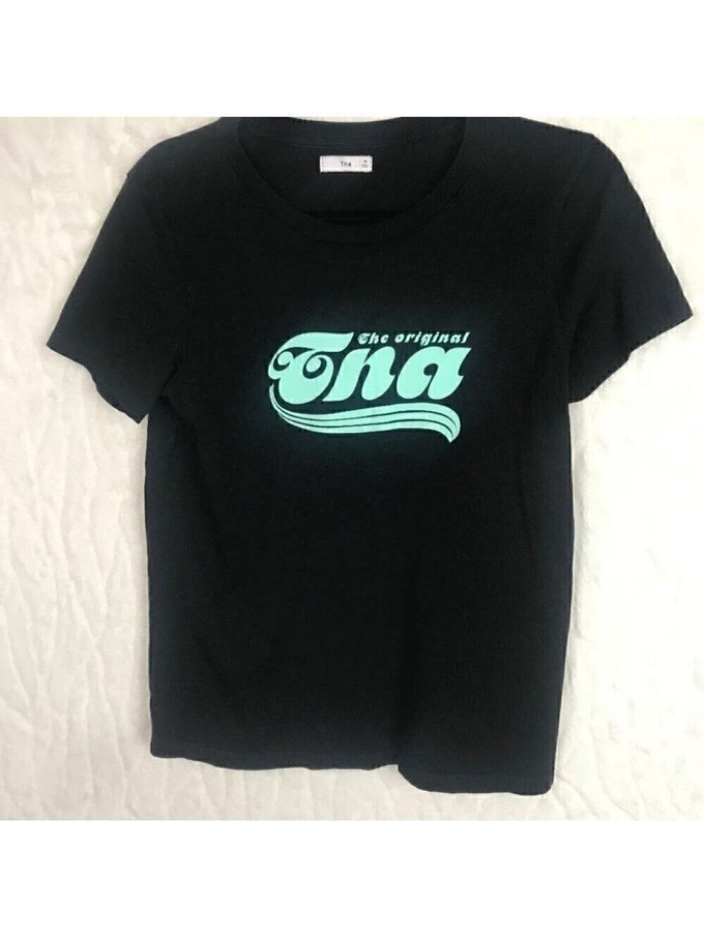 ARITZIA TNA Black T-shirt With Aqua Green Logo Size M